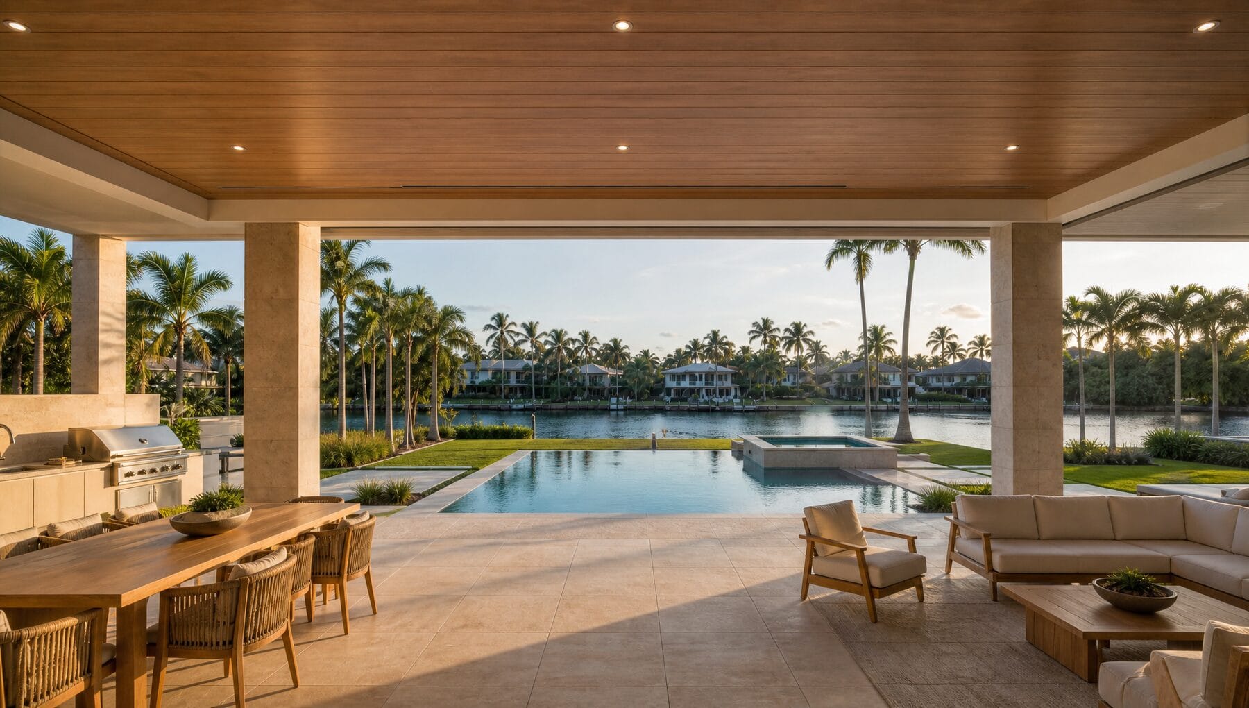 Outdoor living — terrace, summer kitchen, pool and spa